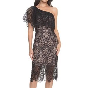 Dress The Population One Shoulder Lace Dress Blk